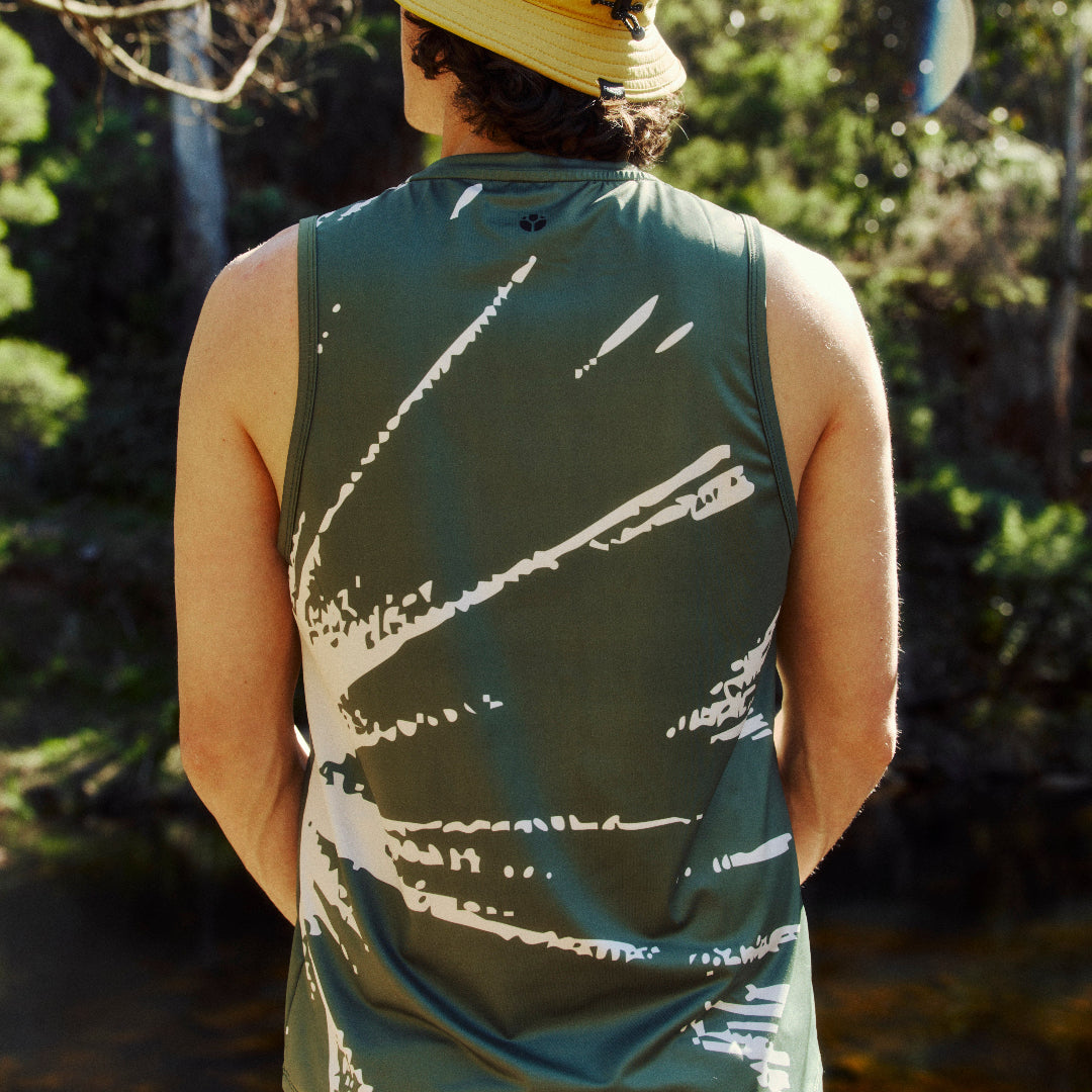 Mens Green Performance Running Singlet On Model