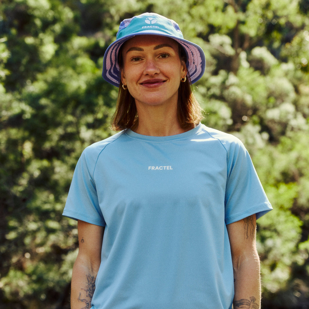 Womens Blue Performance Running Top On Model 