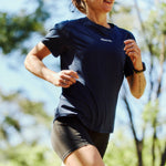 Womens Blue Performance Running Top On Model 