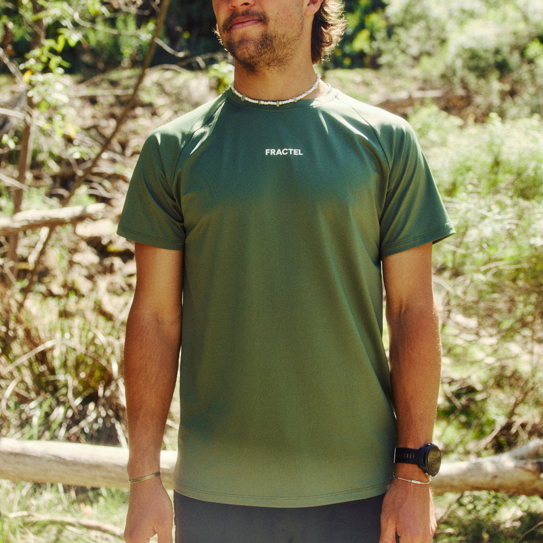 Mens Green Performance Running Top On Model
