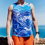 Mens Blue Performance Running Singlet on Model