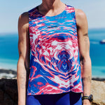 Womens Blue Performance Running Singlet on Model