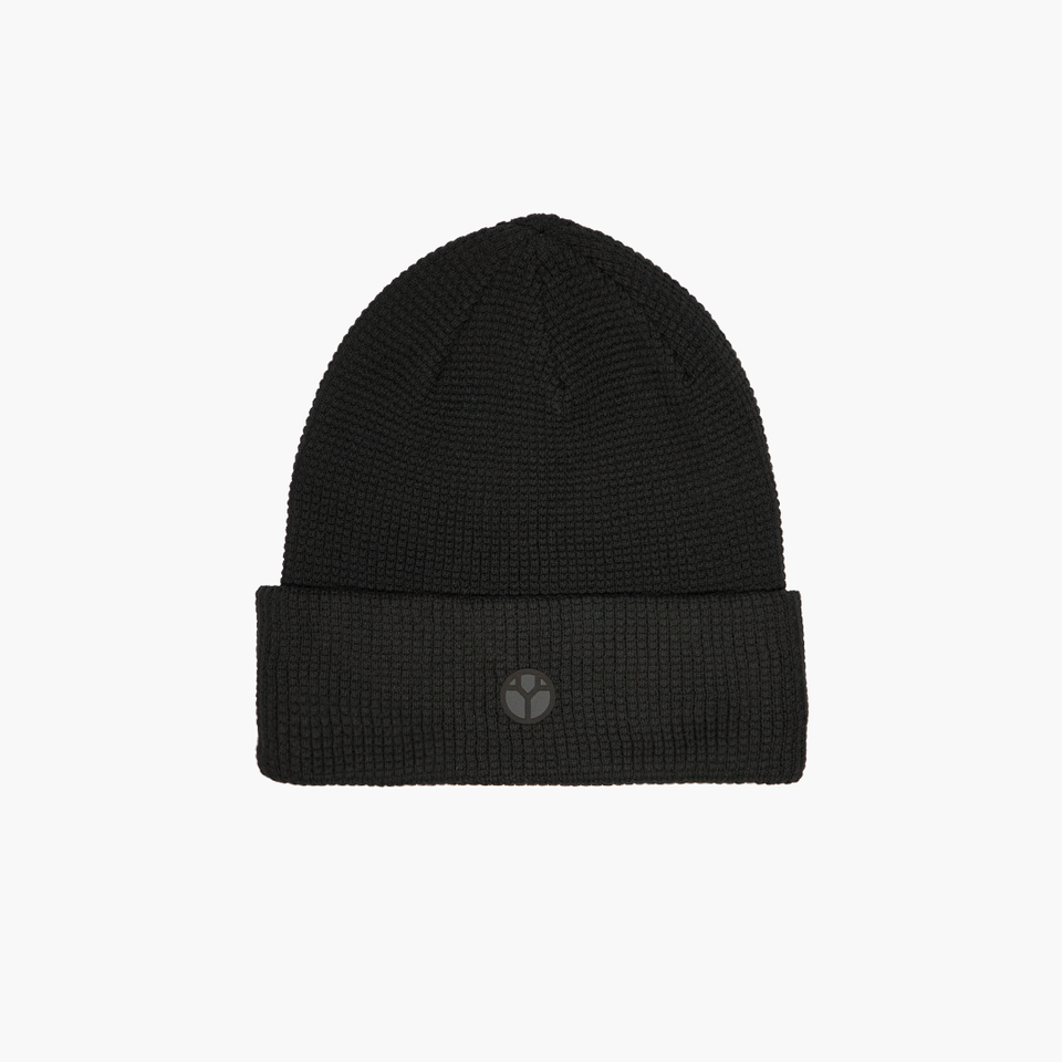 Beanie - JET - Waffle Knit, front view