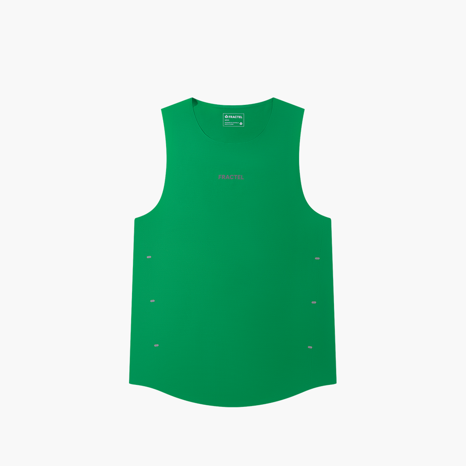 Men's V-GREEN BEE Performance Singlet in green, front view