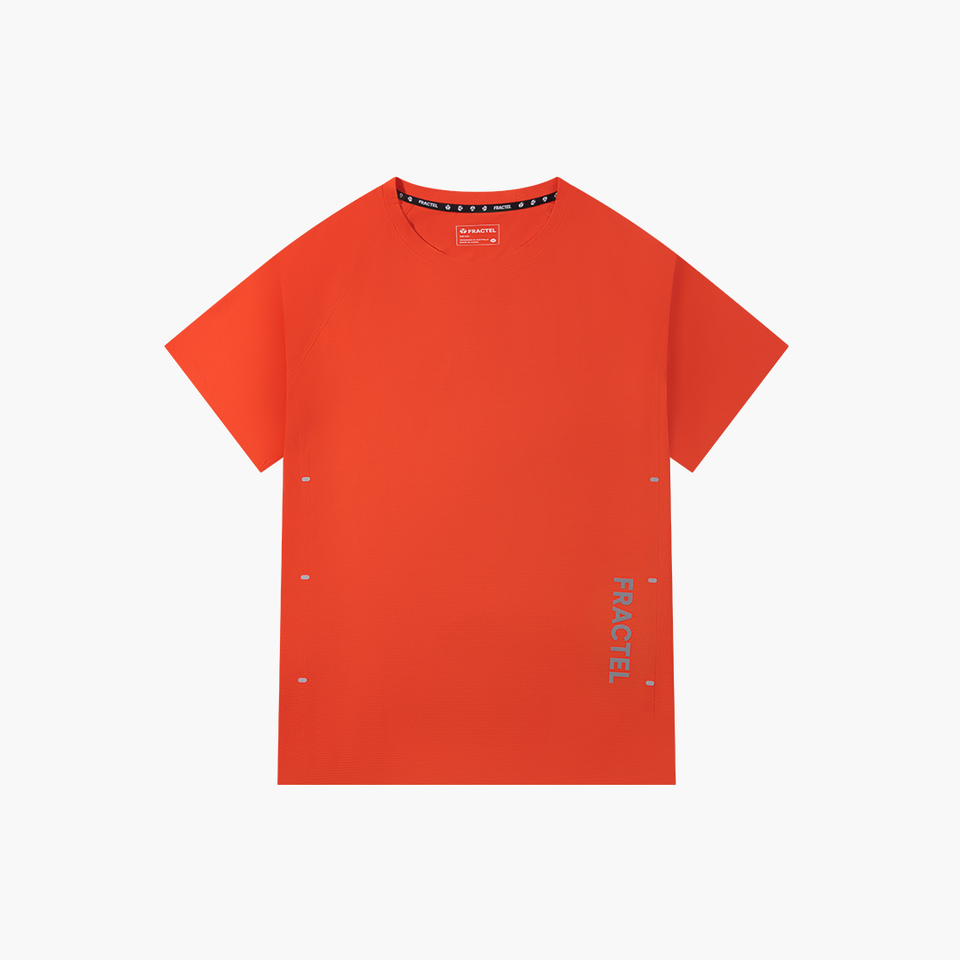 Men's Fractel Grenadine orange performance tee, front view