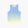 A sleeveless athletic tank top with a smooth vertical gradient transitioning from light blue at the top to pale yellow at the bottom, shown flat against a solid white background.