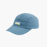 A light blue Fractel 5-panel running cap with a small white and yellow logo patch on the front, shown against a plain white background.