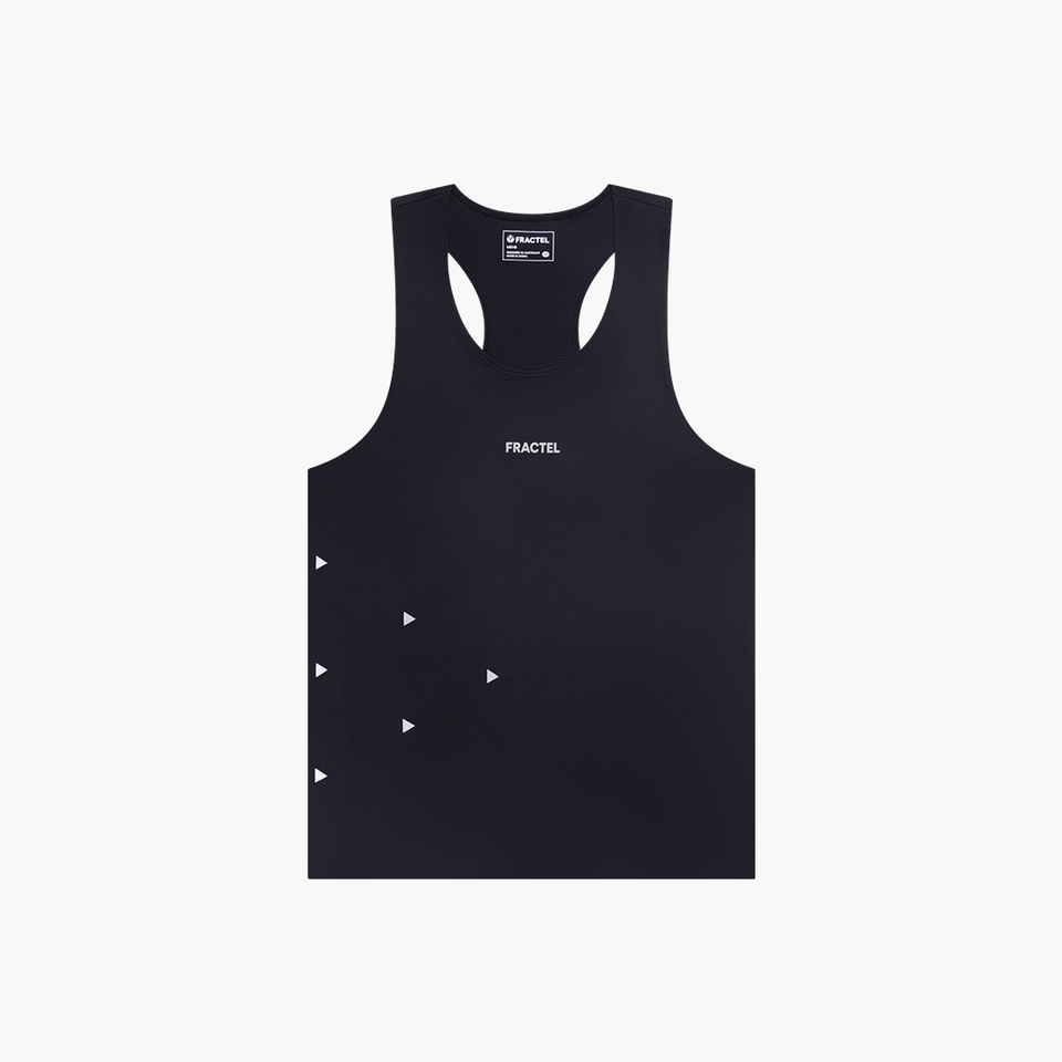 Men's V-BLACK Race Singlet in black, front view