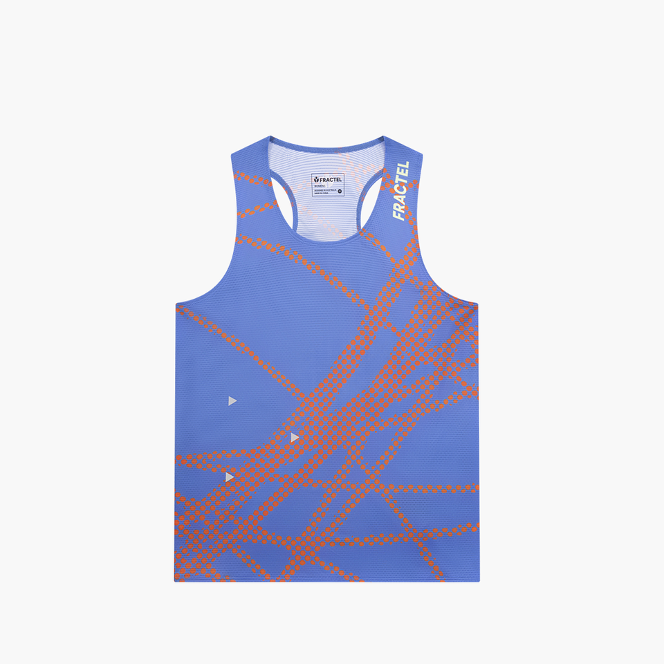Women's V-CHAOS COBALT Race Singlet, front view