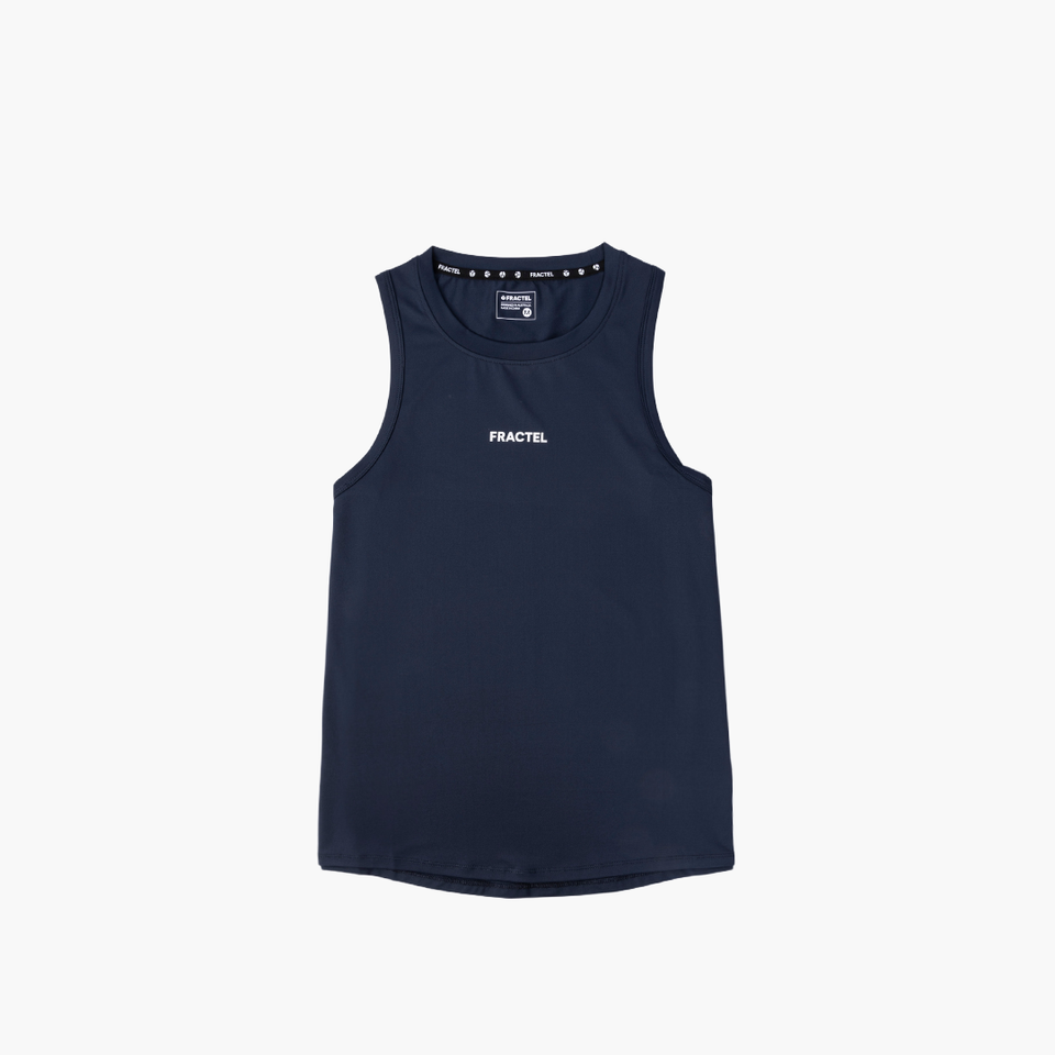 Women's Fractel Neptune blue performance singlet, front view