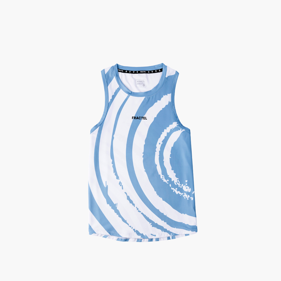 Women's Fractel Tuolumne River blue performance singlet, front view